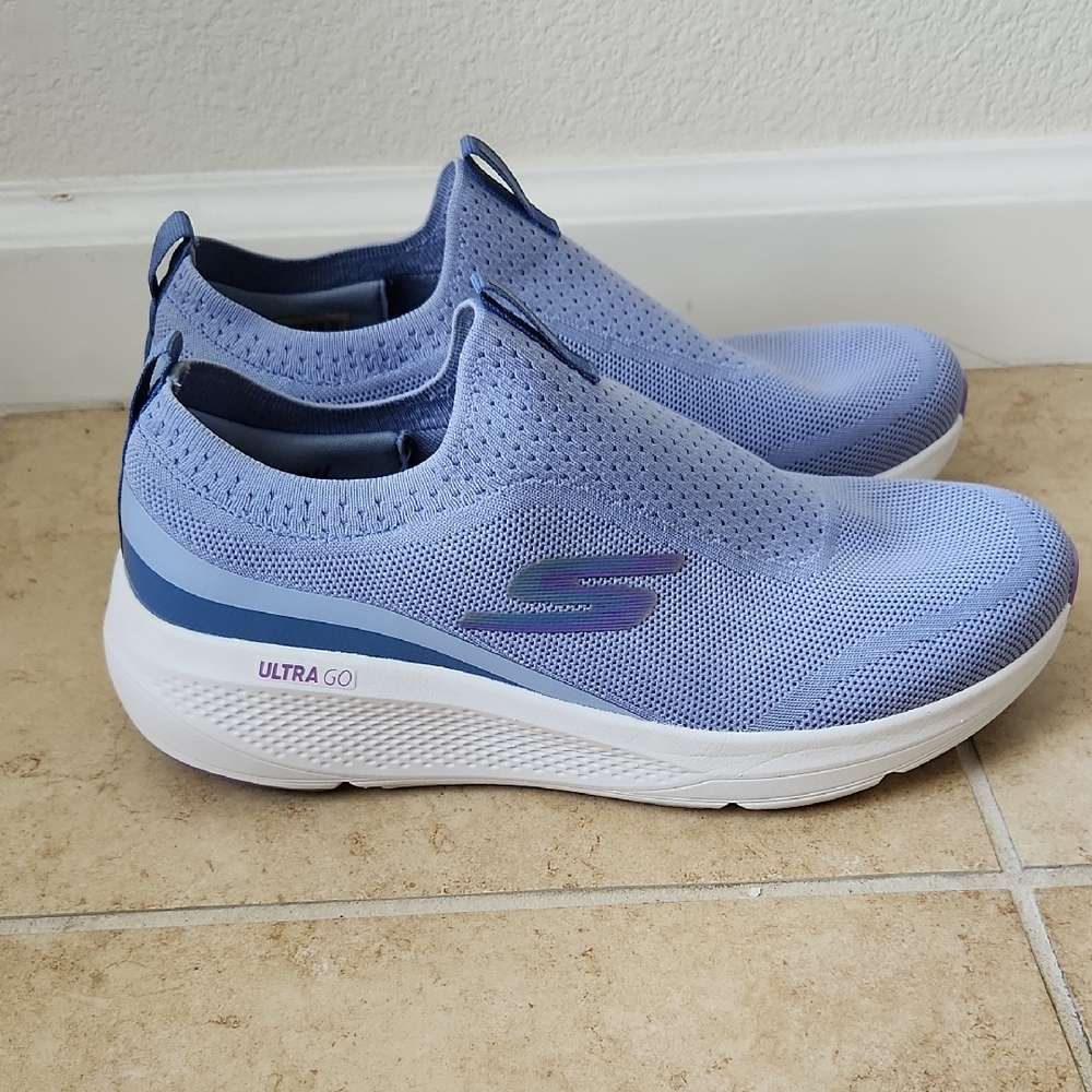 Skechers Women's Light Blue Slip-On Sneakers - Picture 3 of 16